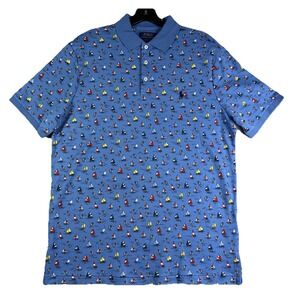 Polo Ralph Lauren Polo Shirt Men's M Sailboat All Over Print Cotton Blue Pony